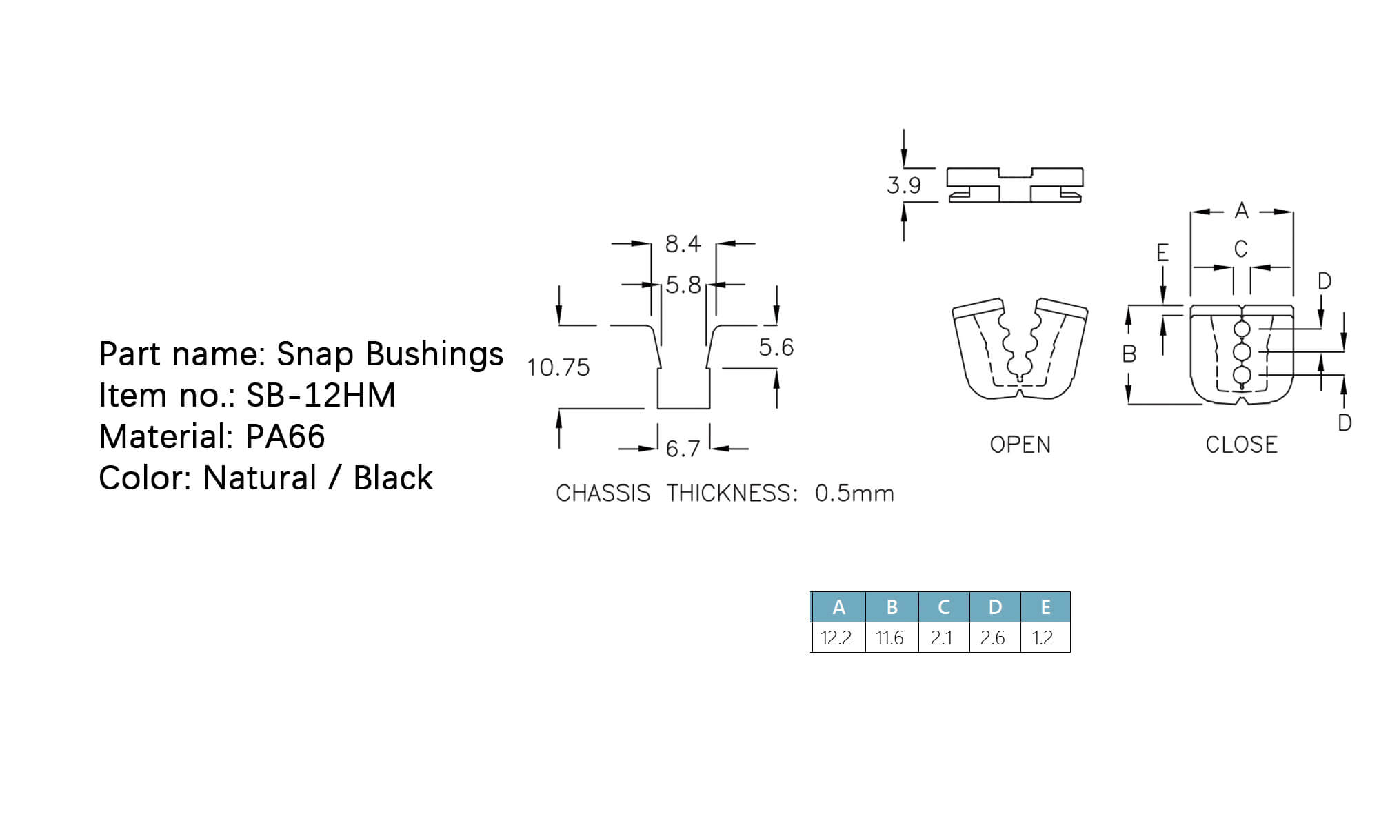 Snap Bushings SB-12HM